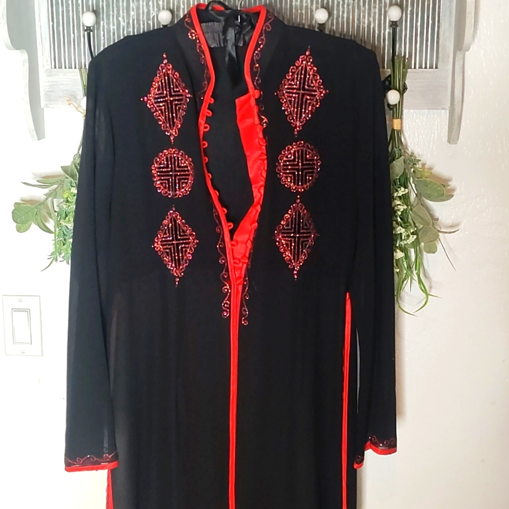 Sheer Kim fashion women's cheongsam oriental glittered button down size L